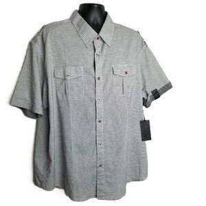 Steves Jeans Button Down Shirt 3XL Black White Striped Stretch Short Sleeve